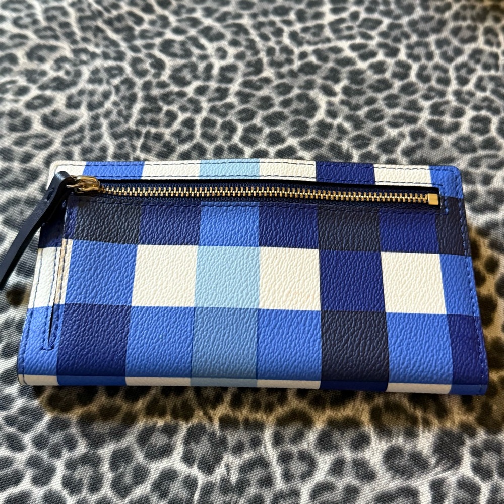Kate Spade New York Stacy Grove Street Laether Blue Pacific Gingham Wallet - Picture 5 of 11